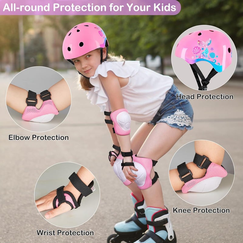 FIODAY Toddler Bike Helmet Kids Helmet Knee Pads and Elbow Pads Set Adjustable Protective Gear Set with DIY Stickers for Girls Age 3-5-8 Years - Image 3